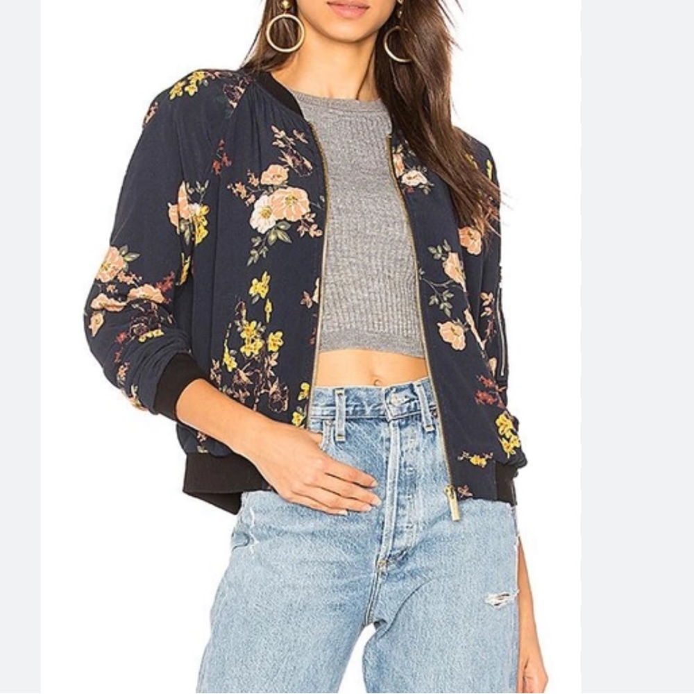 Sanctuary Woodlands Bomber Jacket in Navy Floral size M